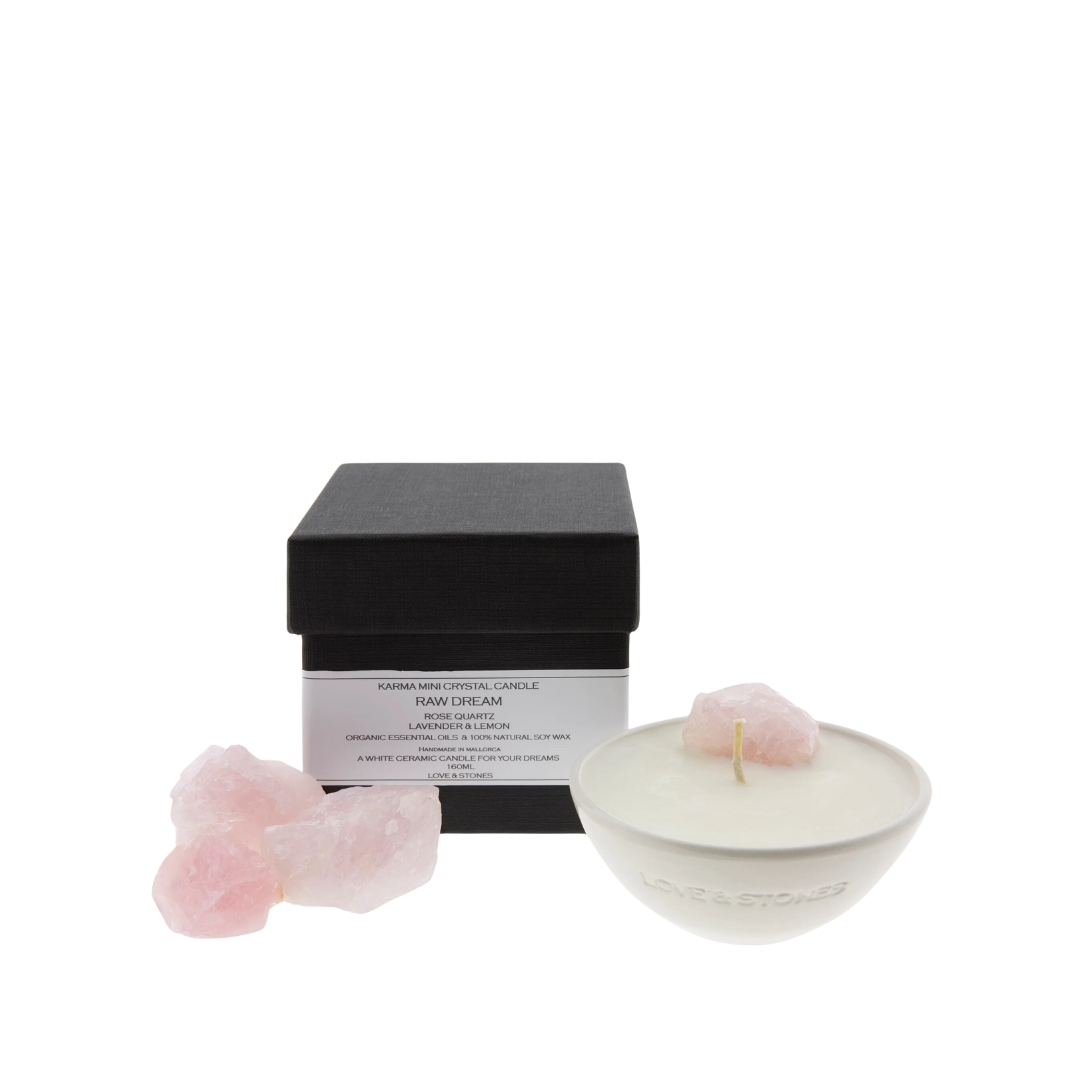 Raw Dream - Rose Quartz Infused Scented Mini White Candle