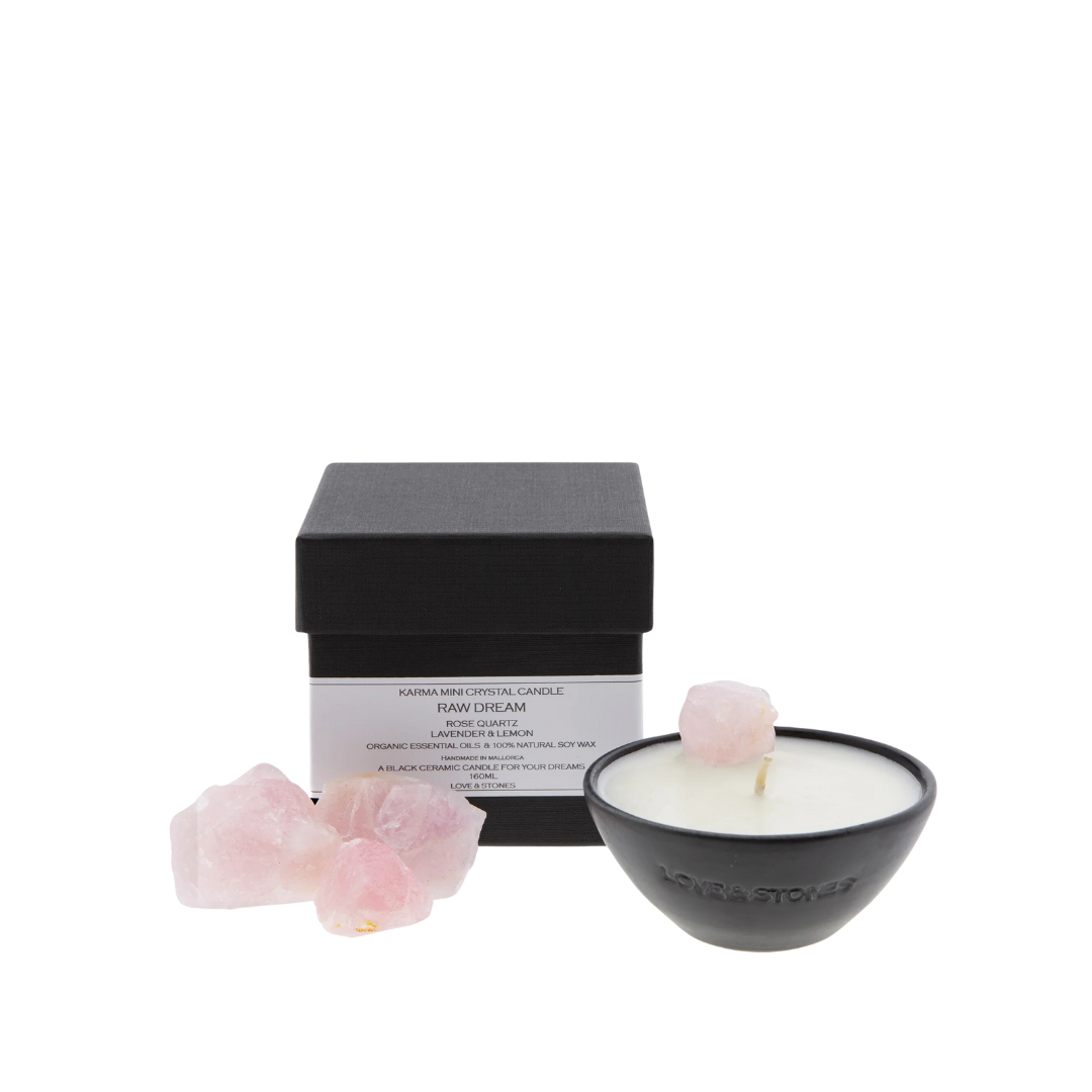 Raw Dream - Rose Quartz Infused Scented Mini Black Candle