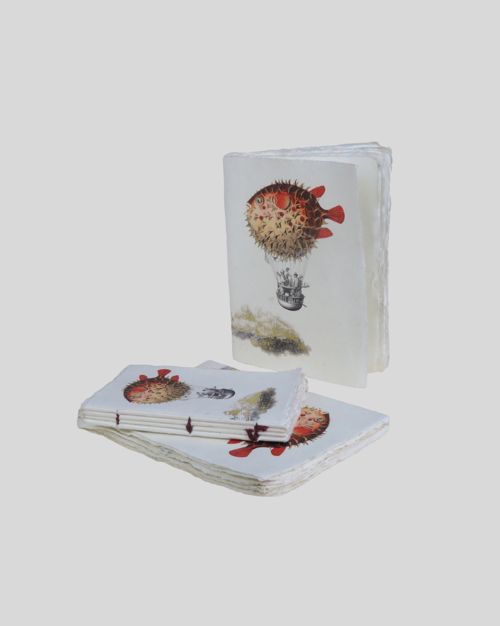 Surreal Hot Air Balloon Engraved Paper Parchment Notebook