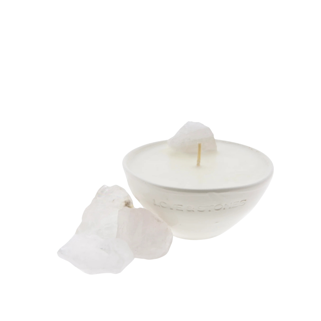 Raw Energy - Raw Crystal Quartz Crystal Infused Scented Mini White Candle