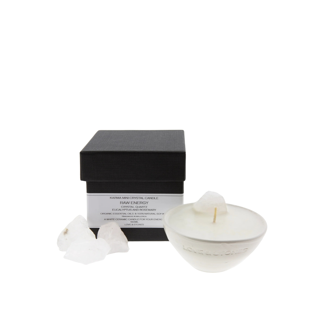 Raw Energy - Raw Crystal Quartz Crystal Infused Scented Mini White Candle