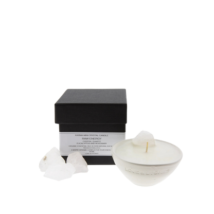 Raw Energy - Raw Crystal Quartz Crystal Infused Scented Mini White Candle